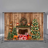 Aperturee - Sweet Cabin Christmas Tree Gift Deer Backdrop